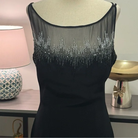 Gala by Mon Cheri Black Beaded Illusion Cocktail Dress (Size 6) Gala by Mon Cheri Black Beaded Illusion Cocktail Dress (Size 6)